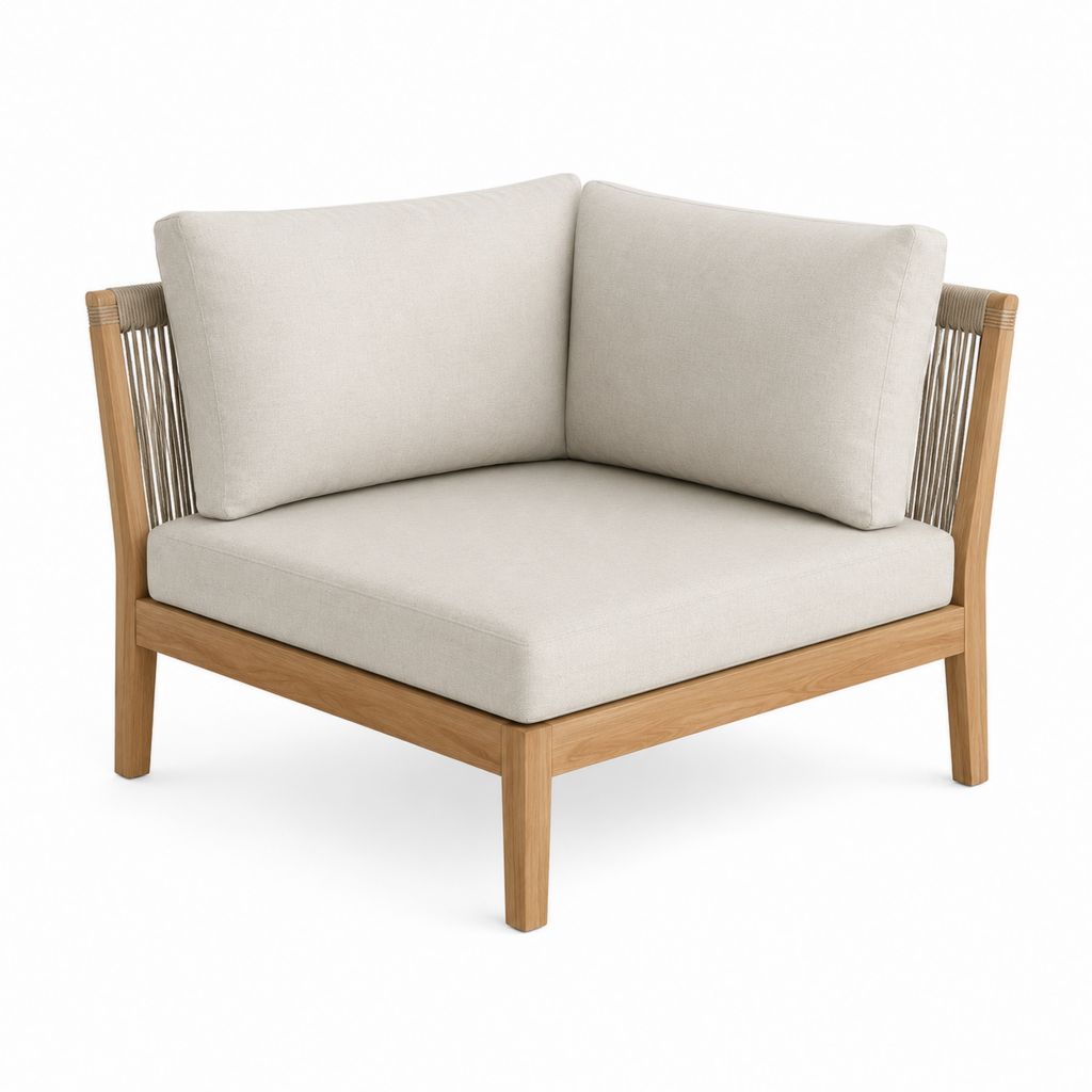 Eckmodul von außen bis 1 Platz in Holz, Seil und Stoff, Beige und Turmgrau, 86 × 86 × 76 cm