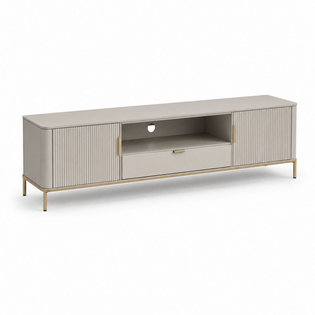 TV-Lowboard mit 2 Toren, Schublade, offenes Zimmer und Kabeldurchführung, Turtle und Gold, 180 × 40 × 60 cm