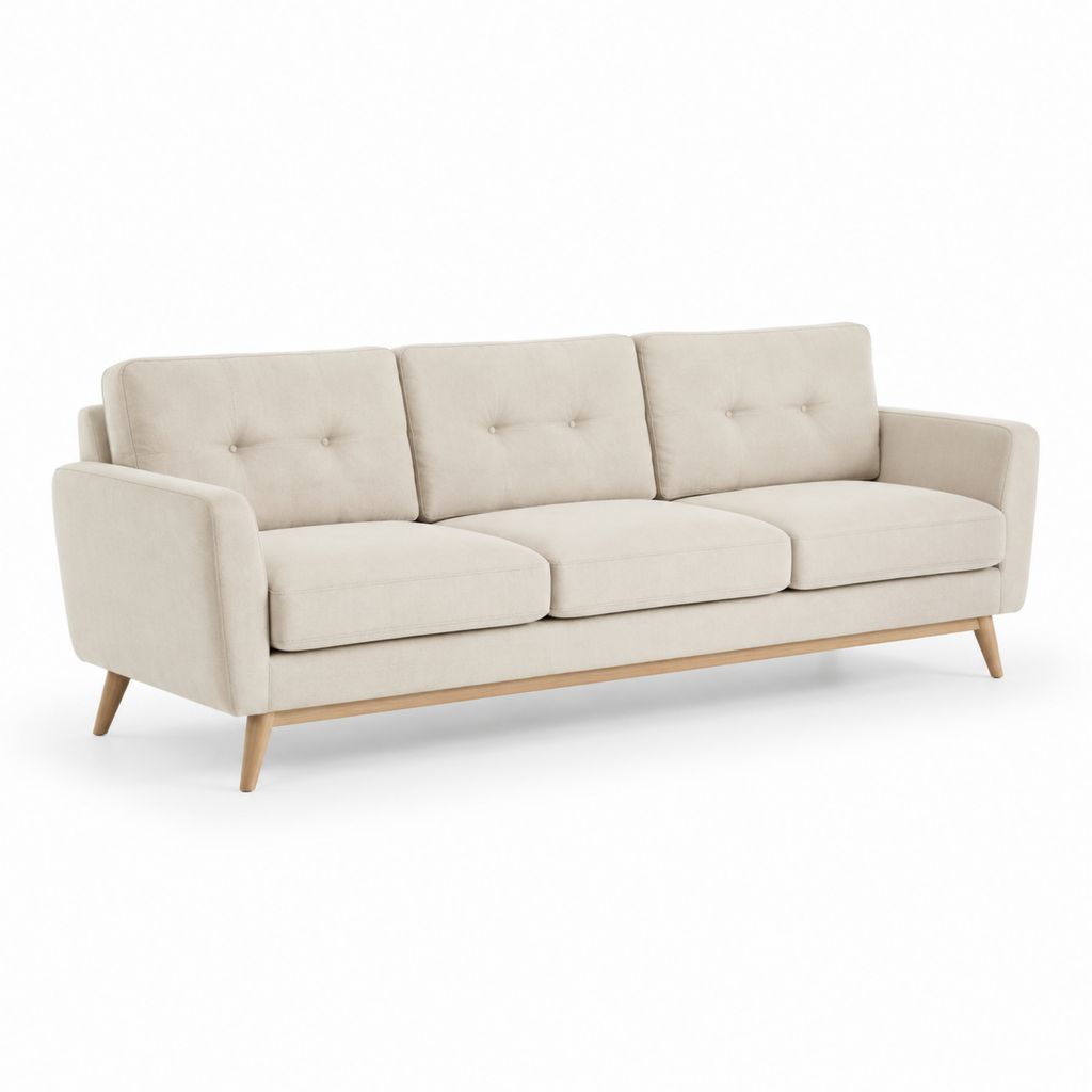 Sofa 3 beige Plätze aus Polyester mit Struktur aus massiver Kiefer, 205 × 84 × 82 cm