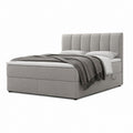 Doppel-Boxspringbett 160 × 200 cm hellgrau mit Behälter, Matratze, Topper und gepolstertem Kopfteil