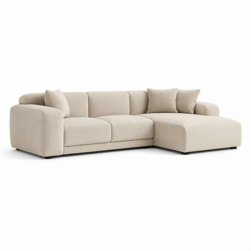 3-Sitz-Winkelsofa mit der rechten Halbinsel aus beige Polyester, 294 × 170 × 78 cm