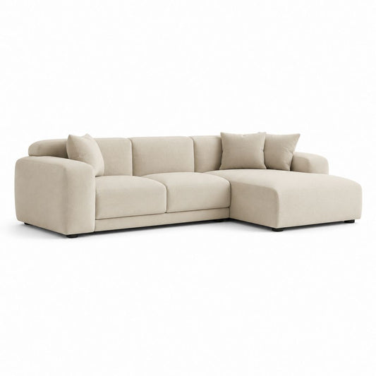 3-Sitz-Winkelsofa mit der rechten Halbinsel aus beige Polyester, 294 × 170 × 78 cm