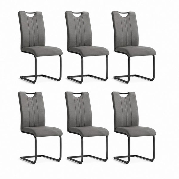 6er-Set Esszimmerstühle mit Überhang aus grauem Stoff und schwarzem Metall, 42 × 56 × 99 cm