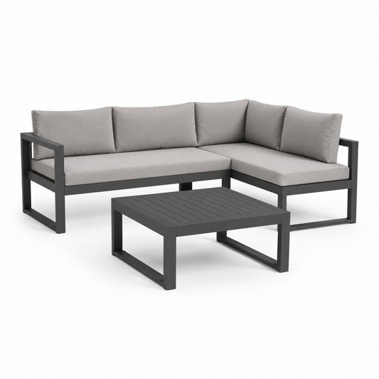 Außen Ecksaal 3 Stücke aus anthrazitem Aluminium mit grauen Kissen, 204 × 204 × 65 cm