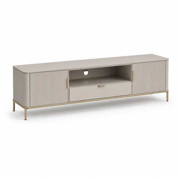 TV-Lowboard mit 2 Toren, Schublade, offenes Zimmer und Kabeldurchführung, Turtle und Gold, 180 × 40 × 60 cm
